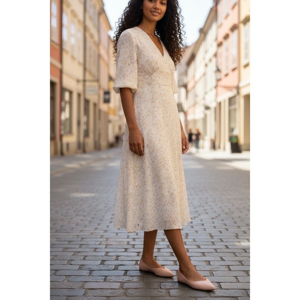Ted Baker London Nude Pink Leather Pointed Toe Flats Rose Gold Floral S 5/5.5 - Picture 3 of 16